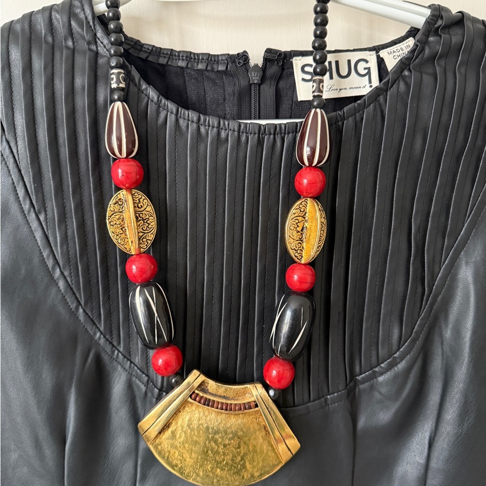 Bold Red and Gold Statement Necklace